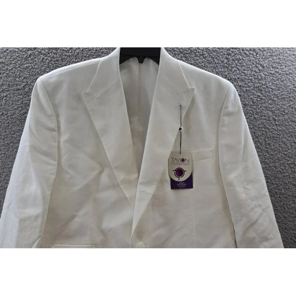 Tayion Collection Linen Two Button Blazer Jacket Men's 44L White Long Sleeve